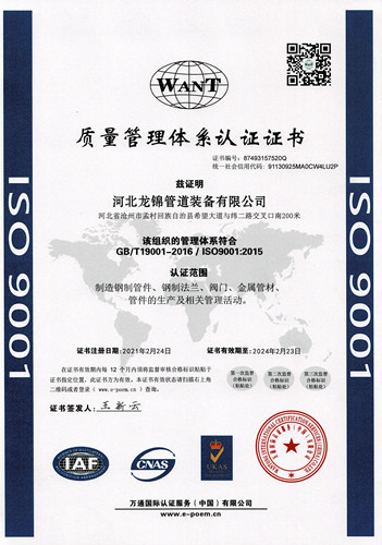 龙锦管道ISO9001体系认证